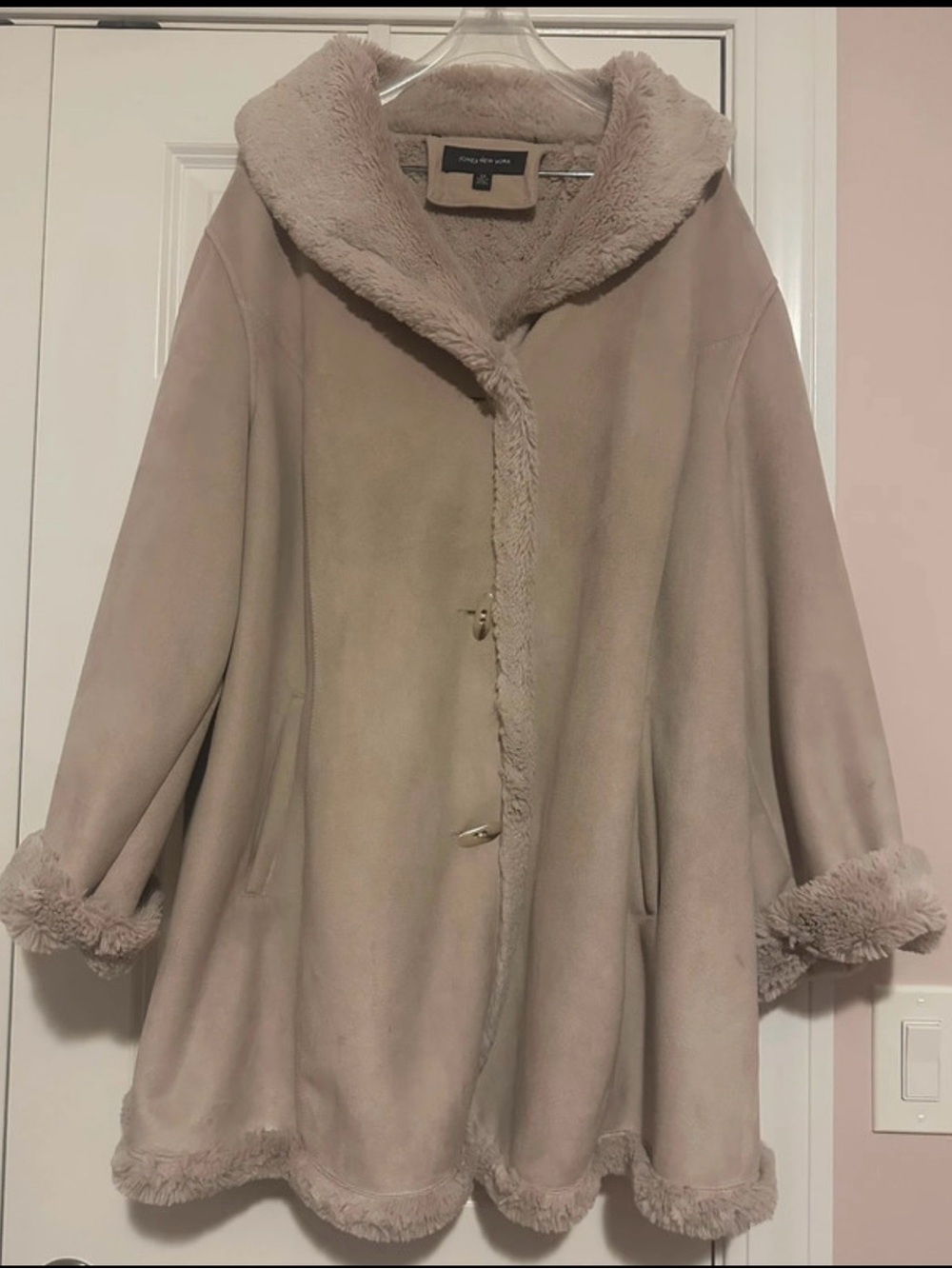 Jones New York 3X Faux Suede Fur Winter Coat Taupe Plus